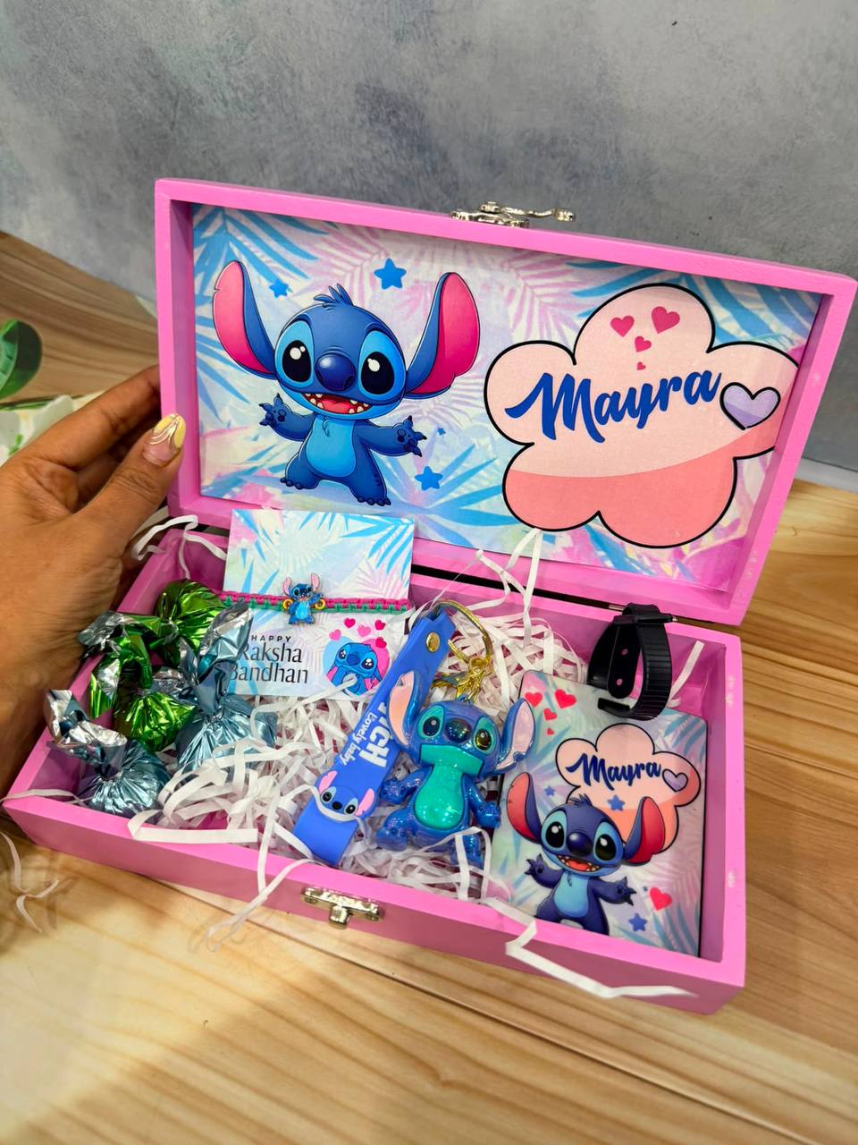 Kids Personlised cute Rakhi usable wooden box