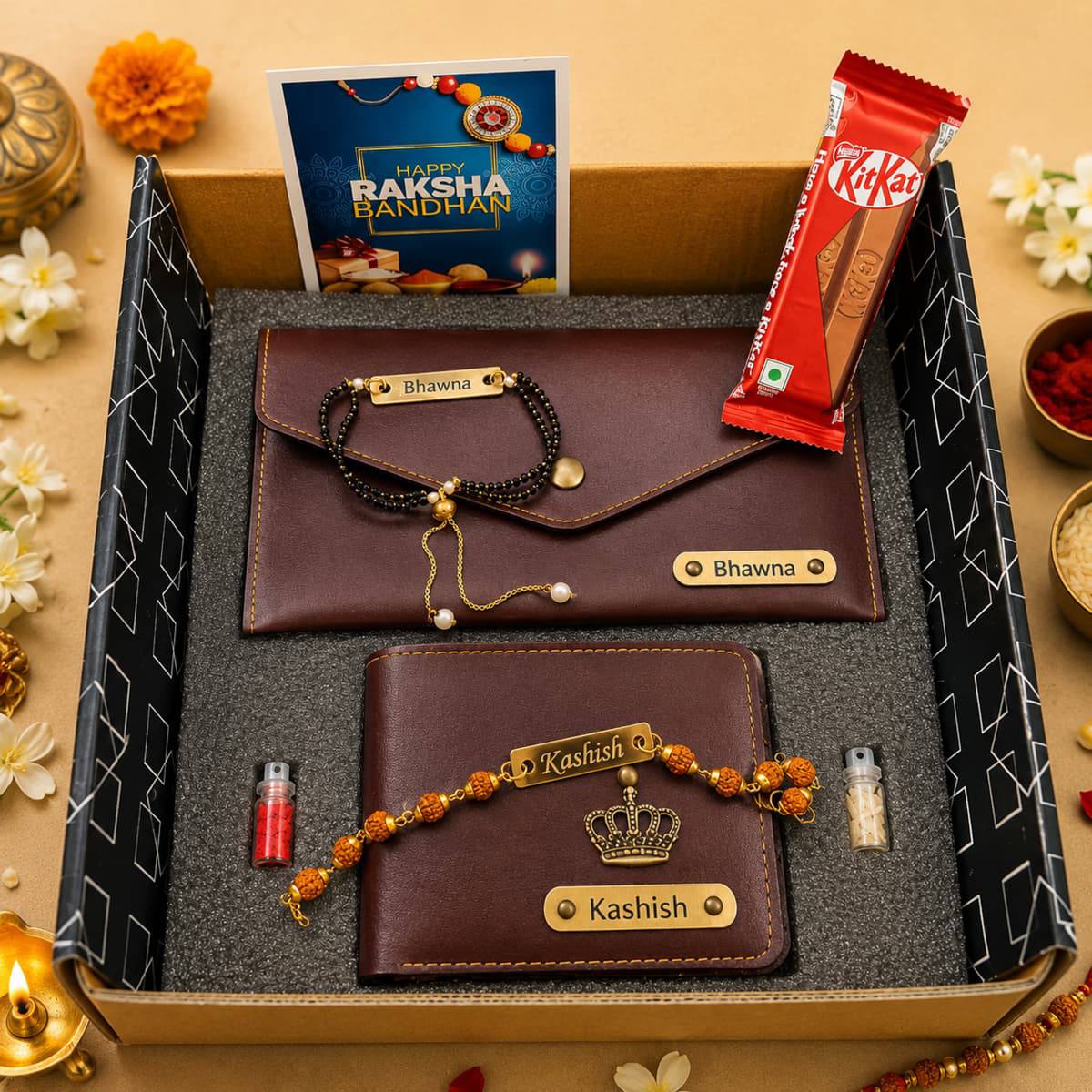 Personalised couple Rakhi combo