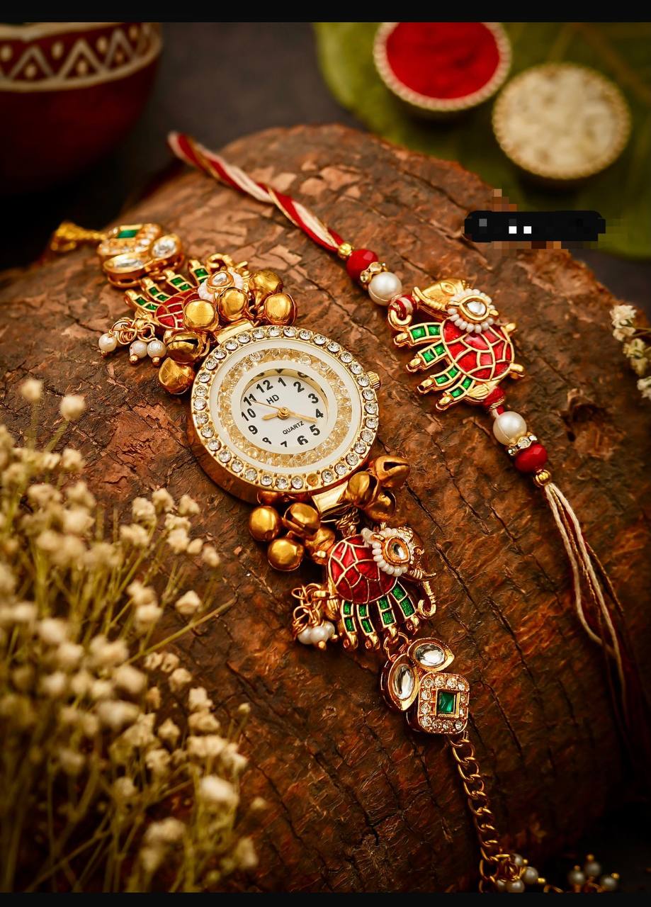 Kundan watch Rakhi pair