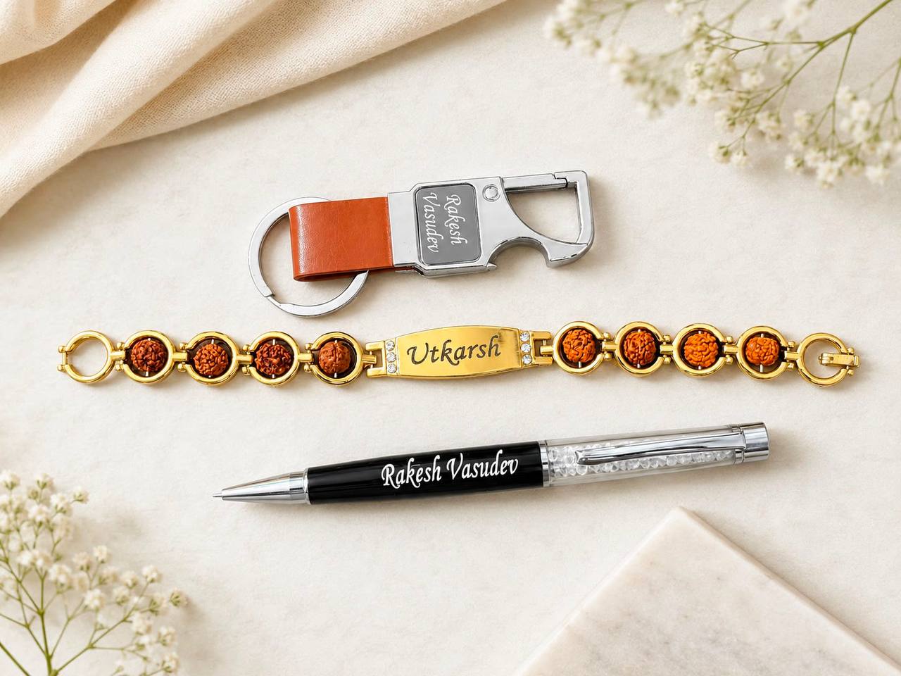 Rakhi Special - Personalised Pen +Hook Premium Keychain combo