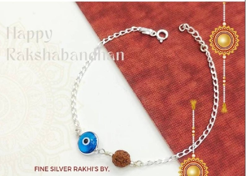 Pure silver Evil eye Rudraksh rakhi cum bracelet