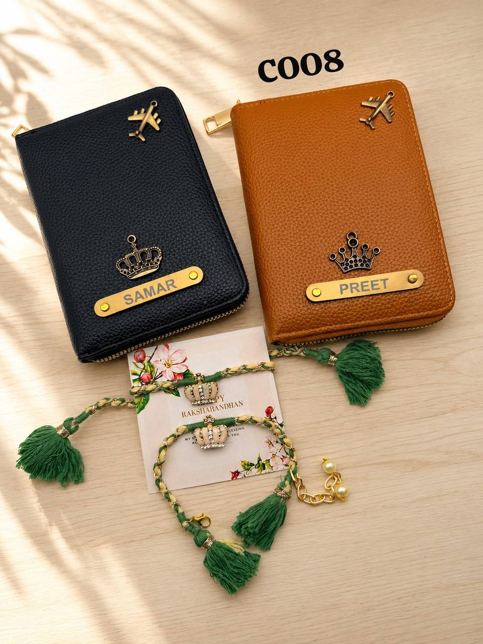 Personlised Passport Cover Bhai Bhabhi Rakhi combo
