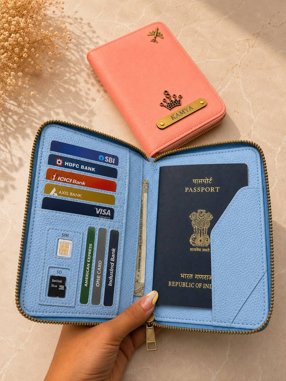 Personlised Passport Cover Bhai Bhabhi Rakhi combo