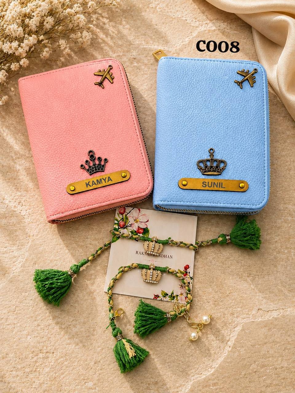 Personlised Passport Cover Bhai Bhabhi Rakhi combo